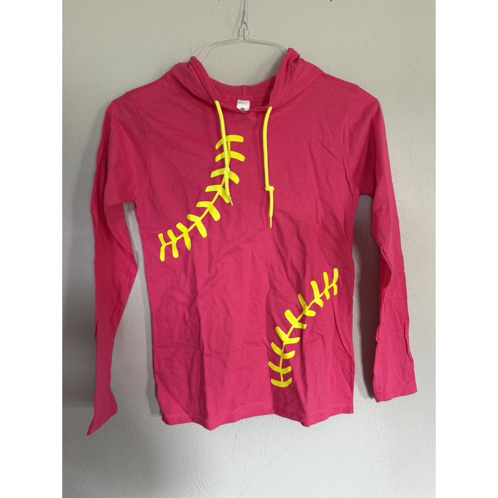 Zone Apparel pink long-sleeve softball laces youth hoodie athletic sport Sz S